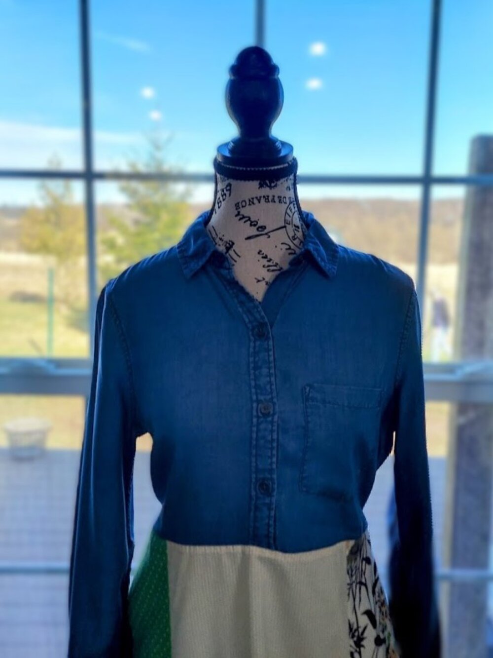 Upcycled Floral Denim Shirt Dress M - Picture 6 of 10